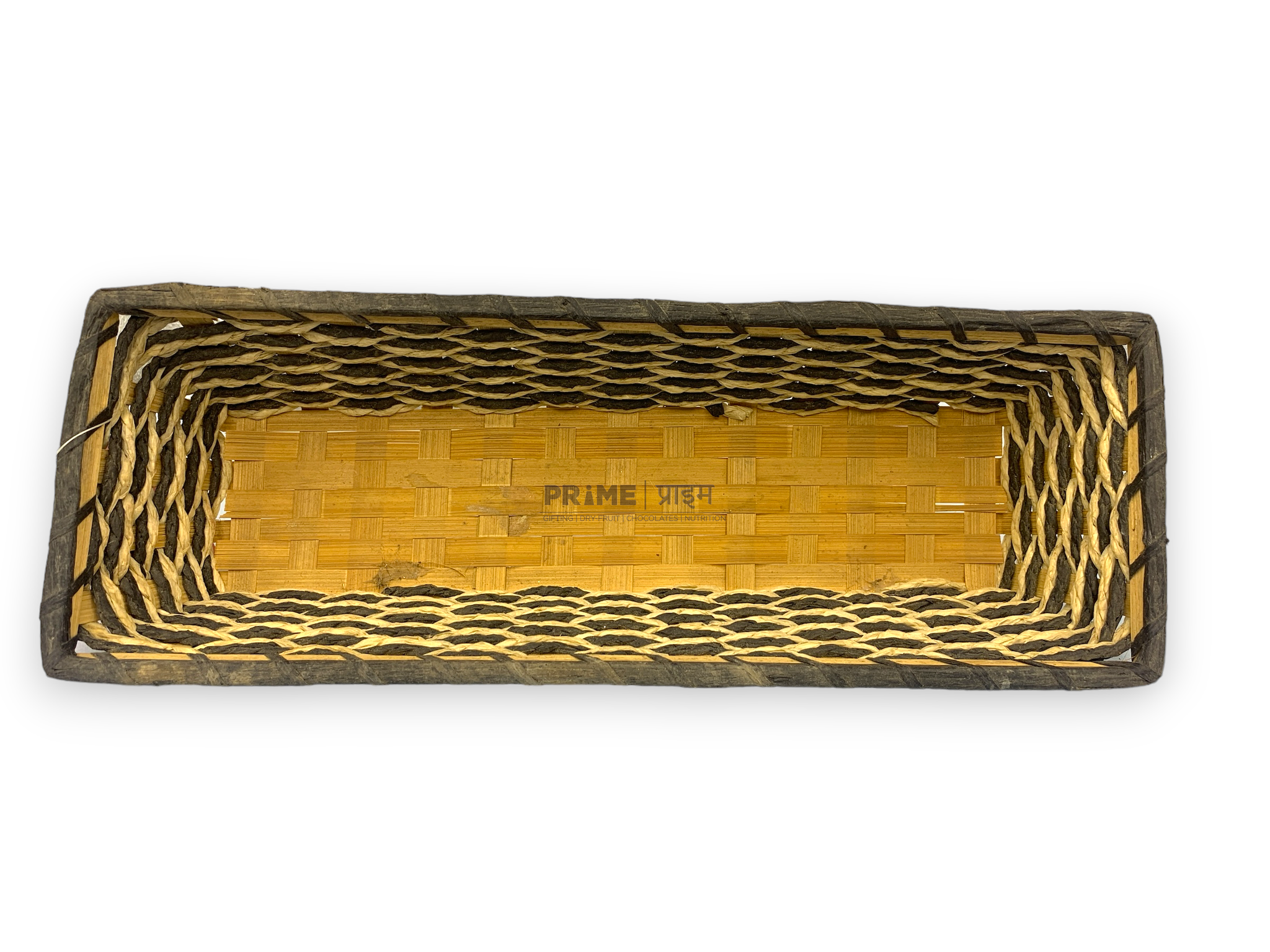 Brown White Long Bamboo Basket_3