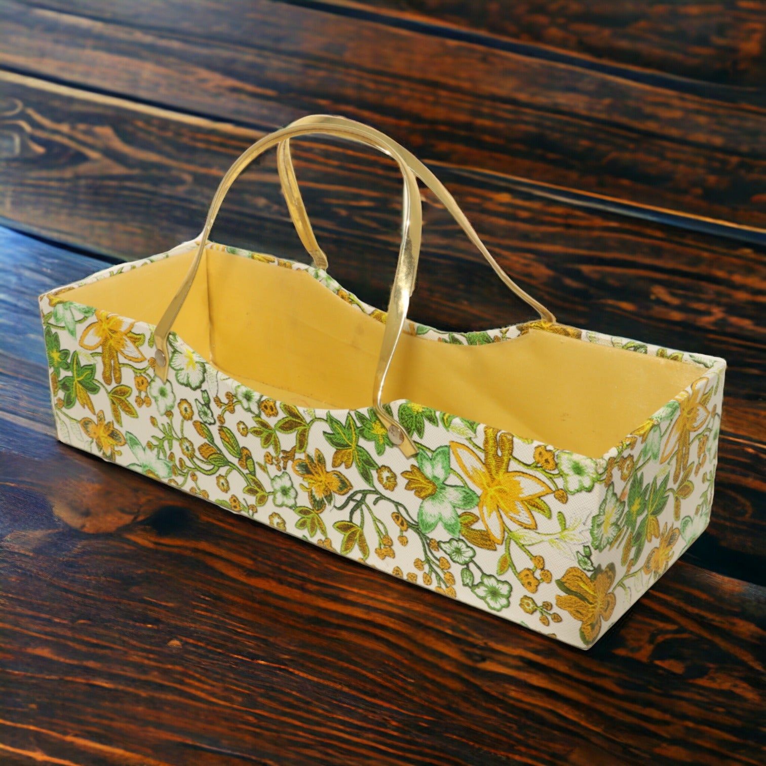 Green & White Rectangular Gifing Basket With Golden Handles 28x10x7_0