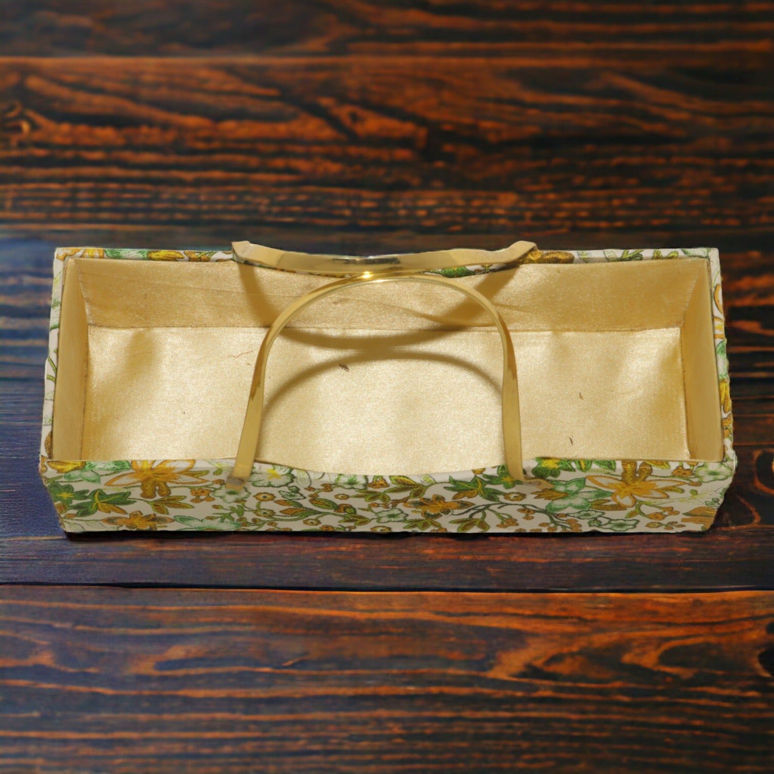 Green & White Rectangular Gifing Basket With Golden Handles 28x10x7_1