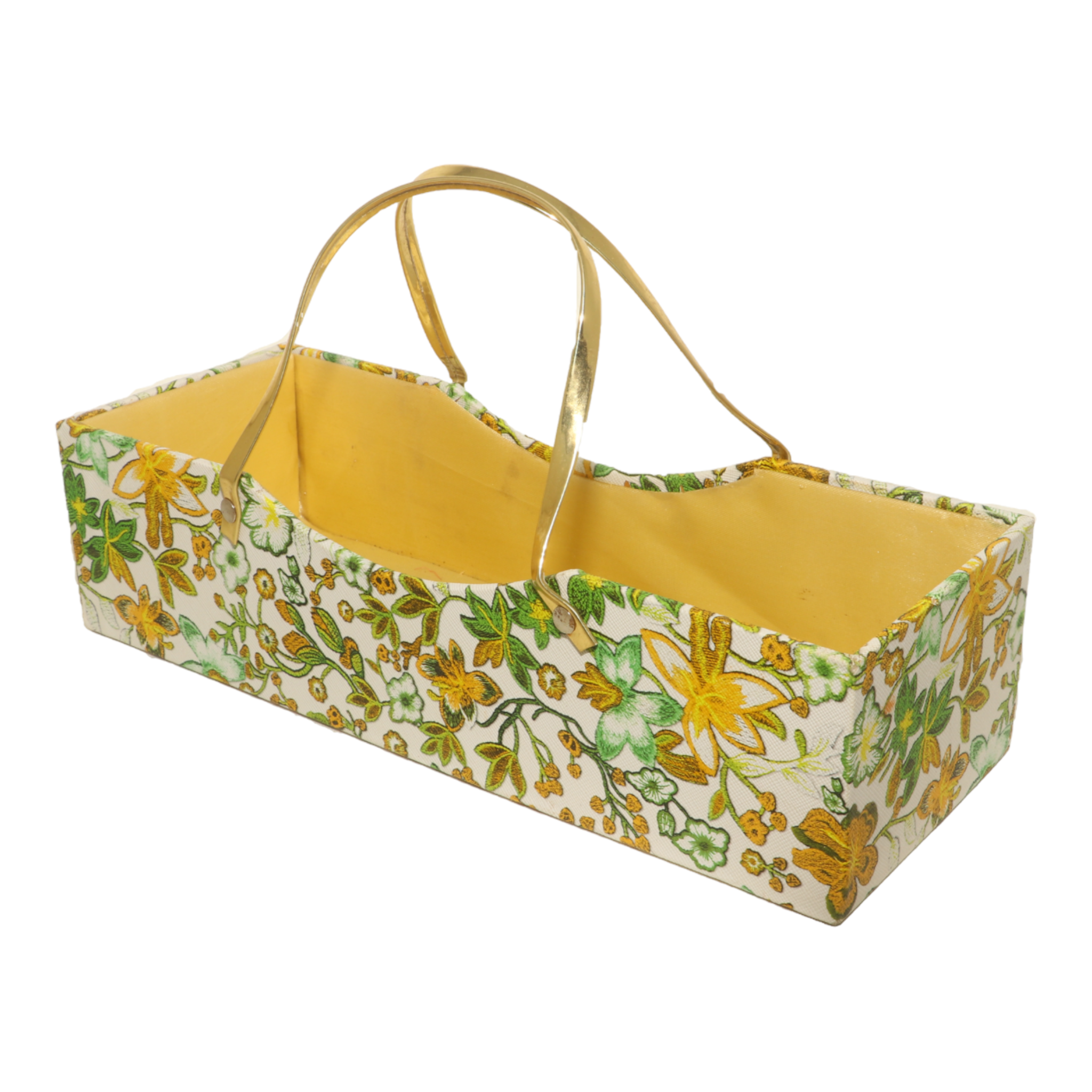Green & White Rectangular Gifing Basket With Golden Handles 28x10x7_3