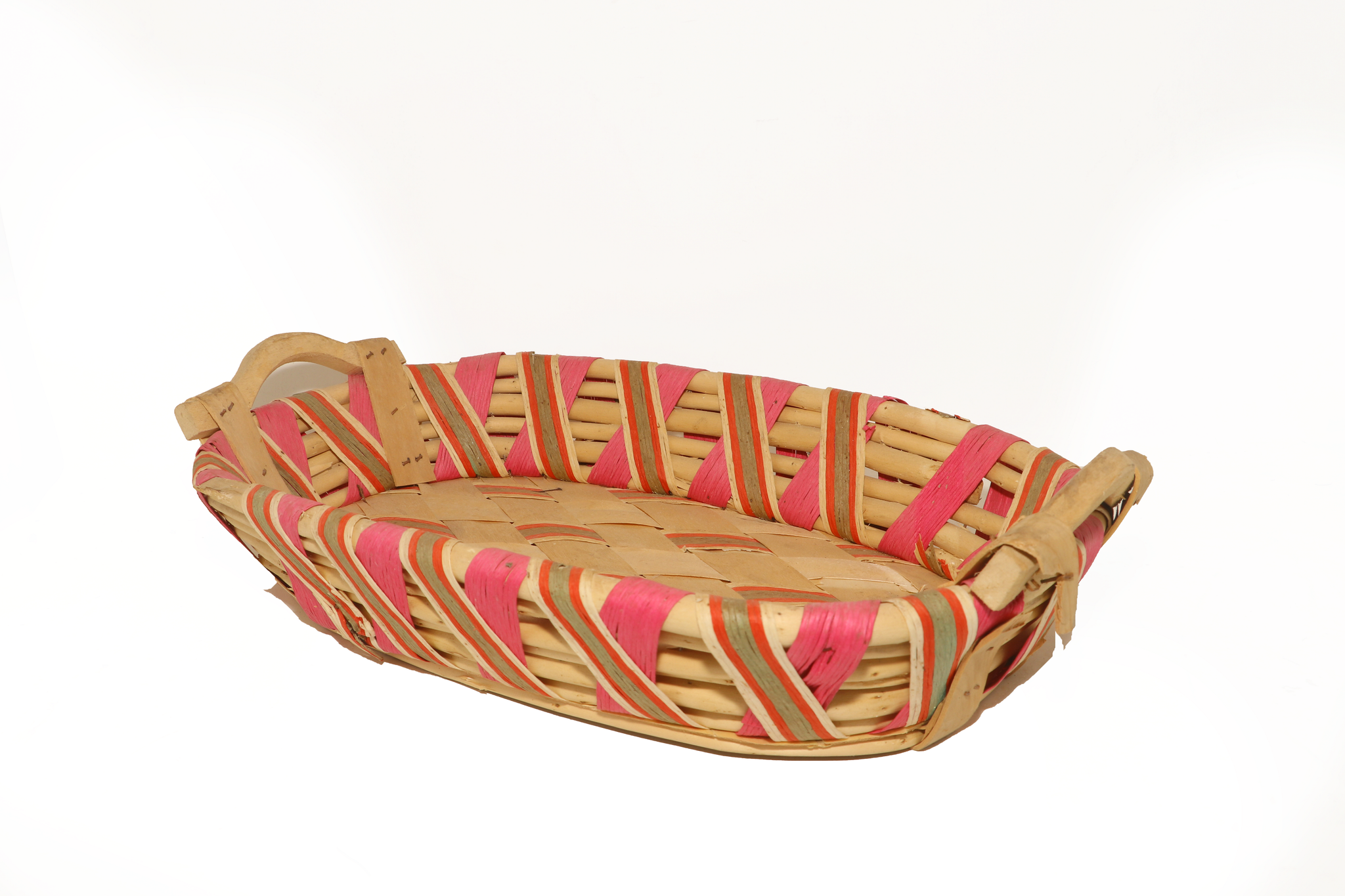 Pink Oval Bamboo Basket Small with Handle 39 X 24 X 9_2