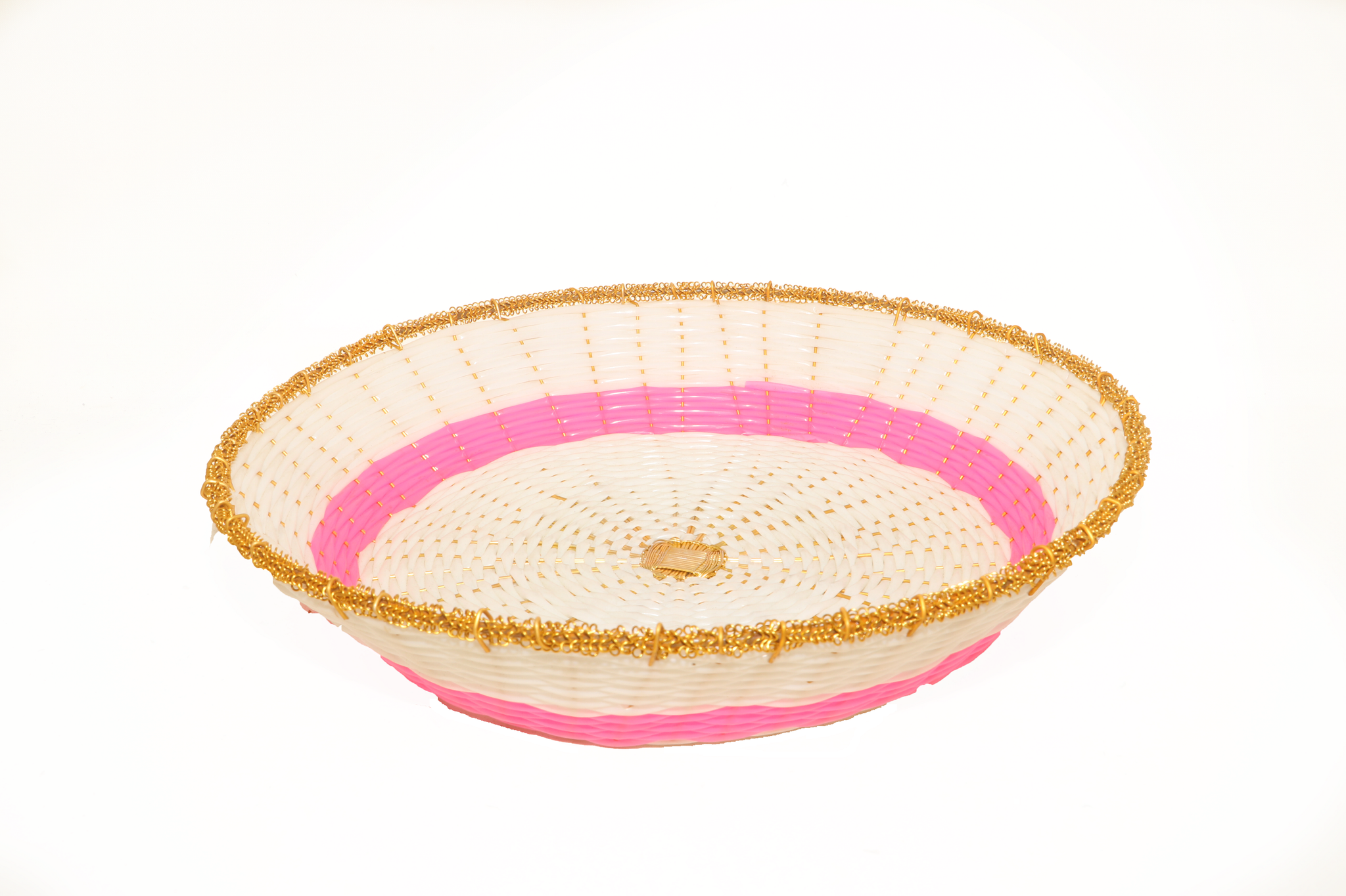 White Round Plastic Fiber Woven Basket_0