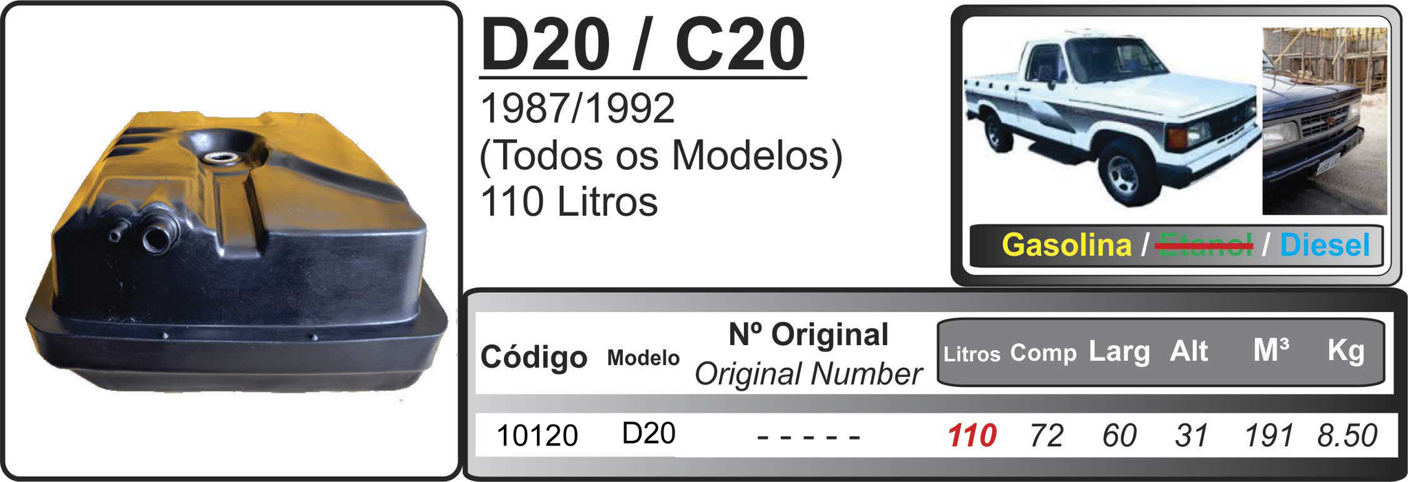 Tanque De Combustível De Plástico Chevrolet D20/C20 1987/1992 110lts_5