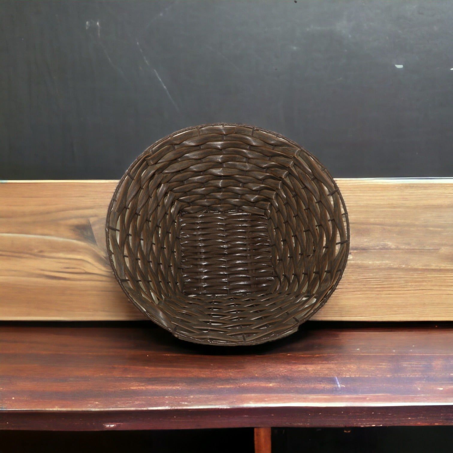 Round Plastic Wowen Brown Basket 35 x 29 x 12_1