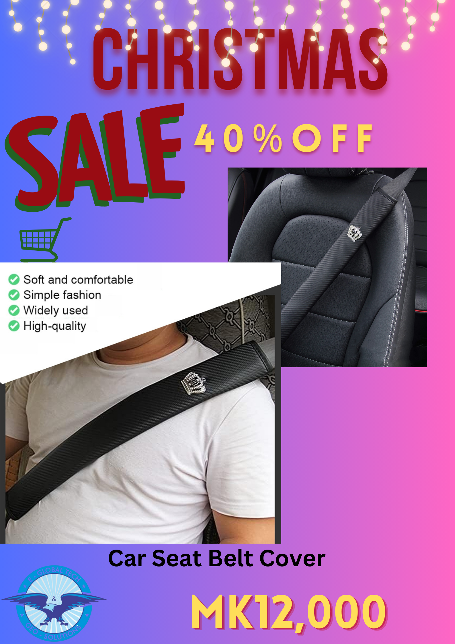 50cm Crown Carbon Fiber Car Leather Seat Belt Cover _0