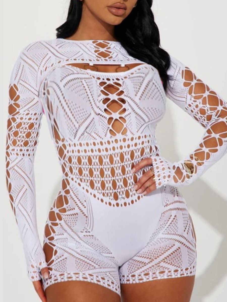 White Alluring Lace Romper_0