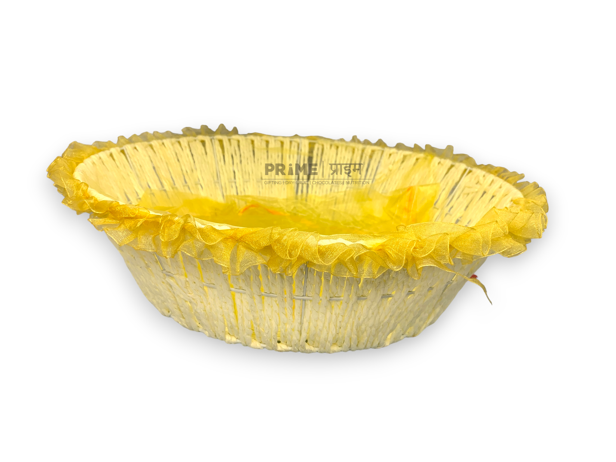 White Paper Weaved Rattan Round Basket With Yellow Net Cover 36 x36x11_2