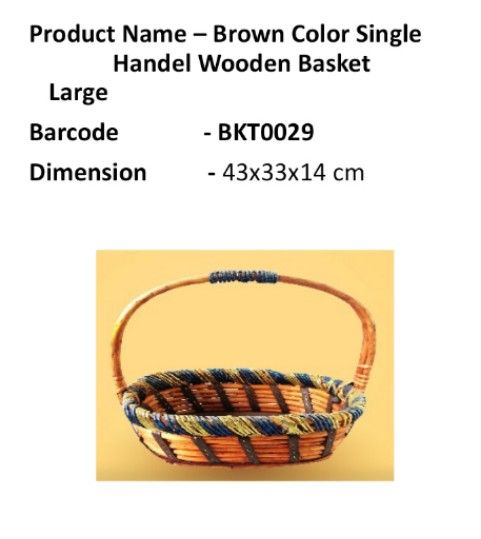 Brown Color Single Handel Wooden Basket Large_0