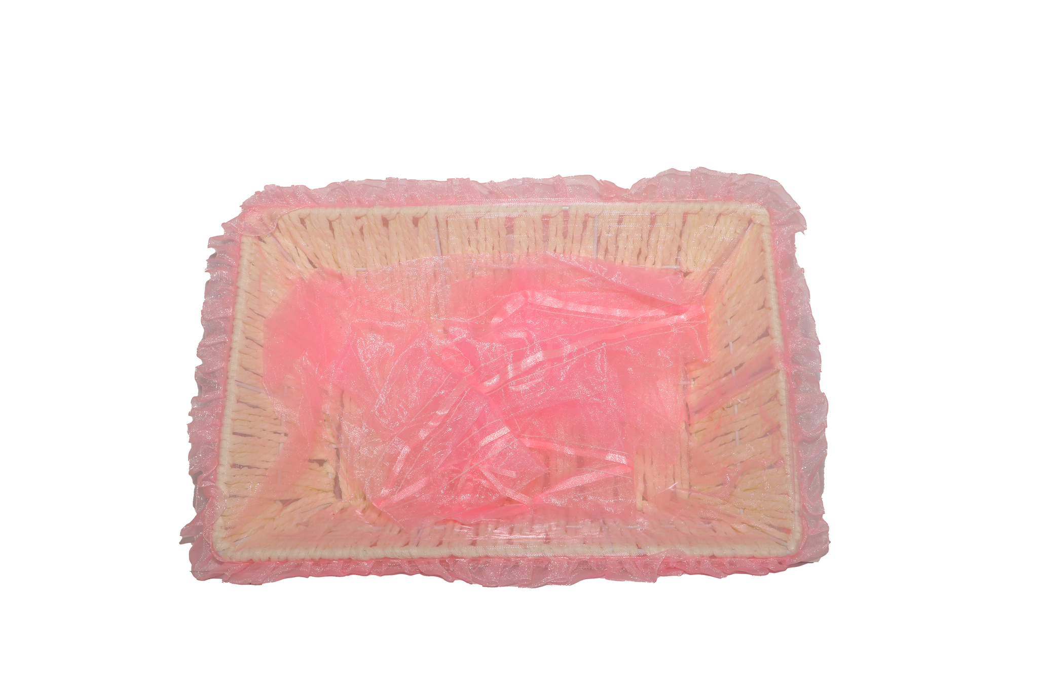 Pink Paper Weaved Rattan Rectangle Basket with Pink Net Cover 35x25x10_2