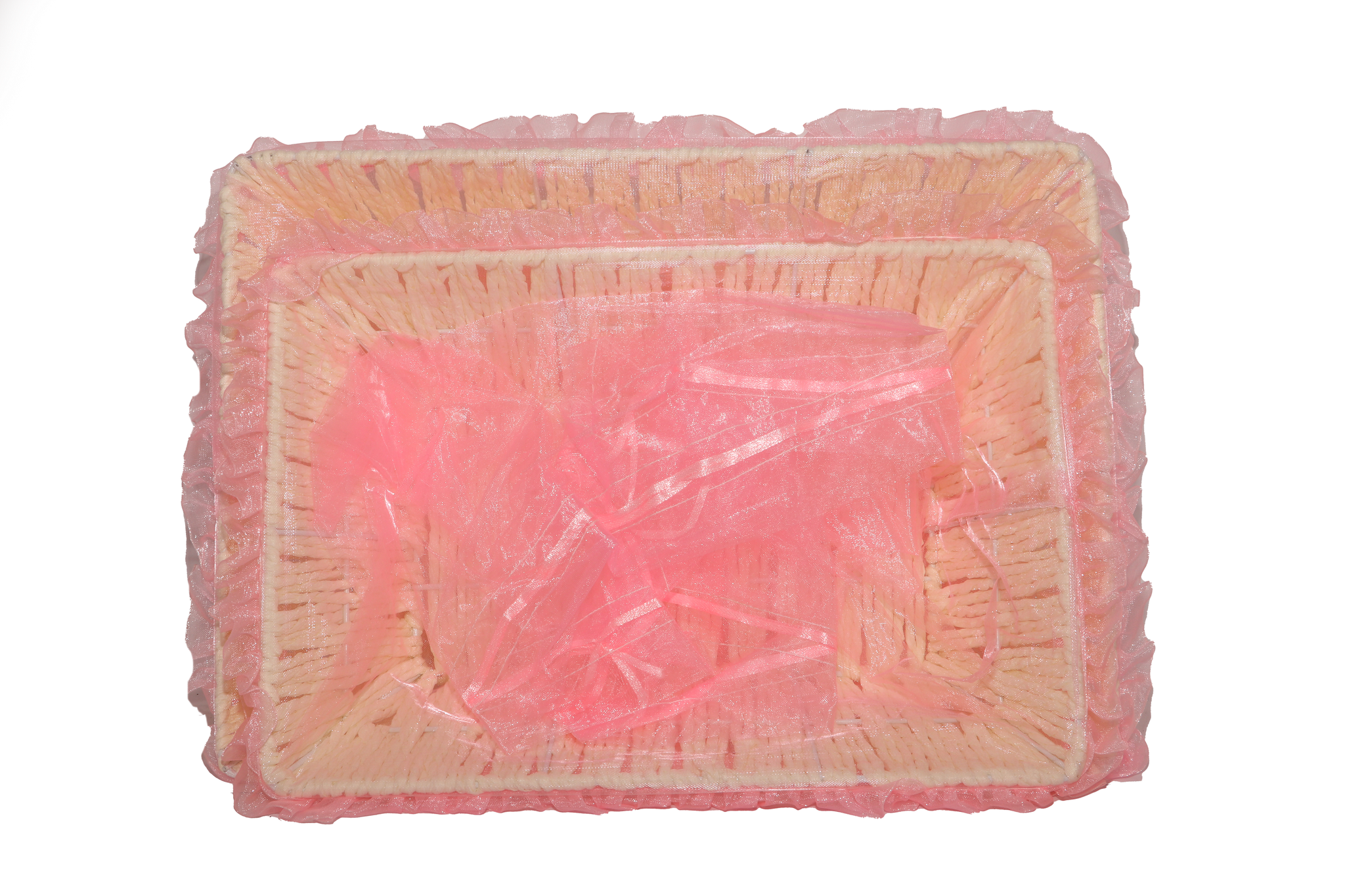 Pink Paper Weaved Rattan Rectangle Basket with Pink Net Cover 35x25x10_0