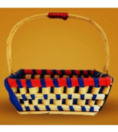 Blue Red Rectangular Single Handle Basket Small_1