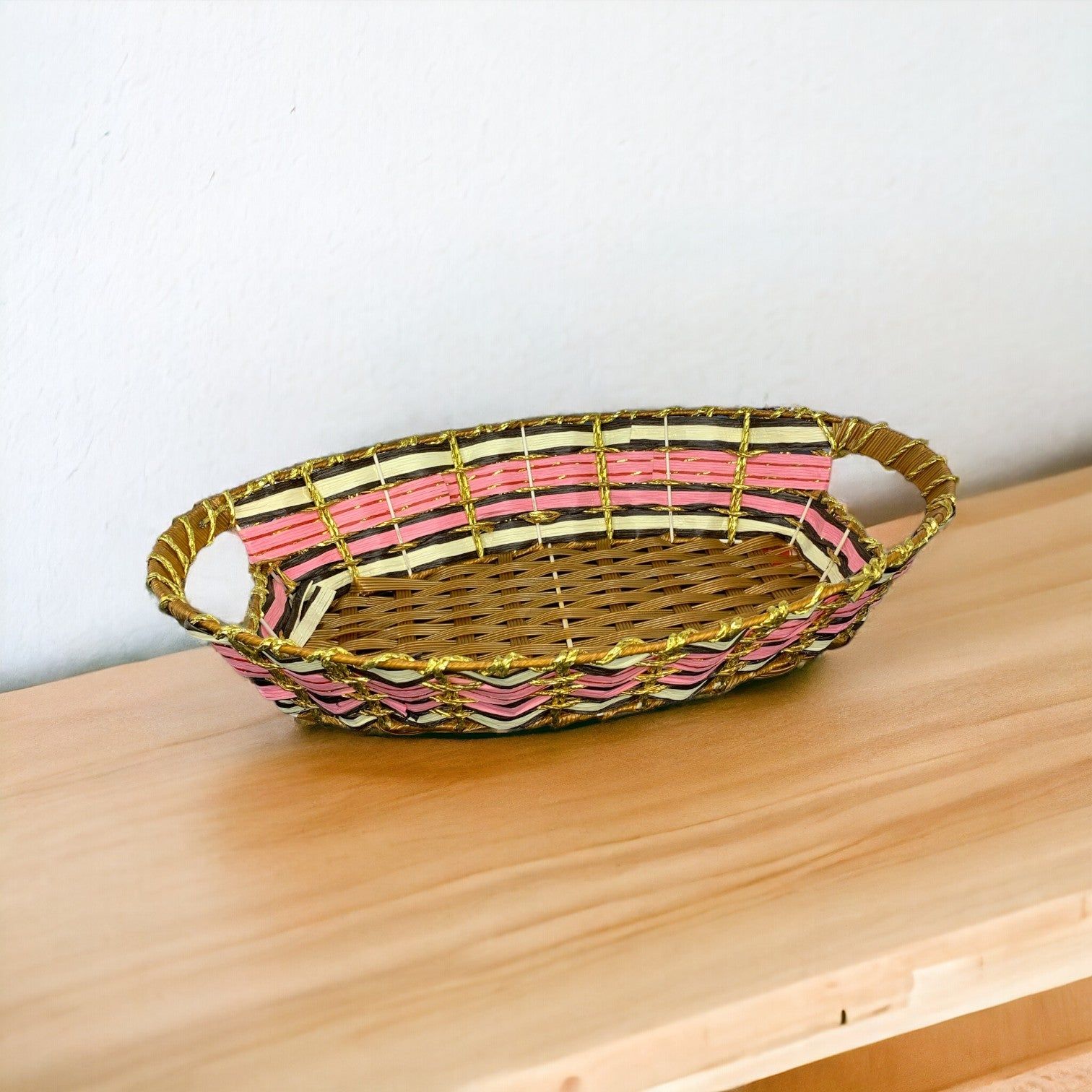 Oval Rattan Pink Basket 33x18x10_3