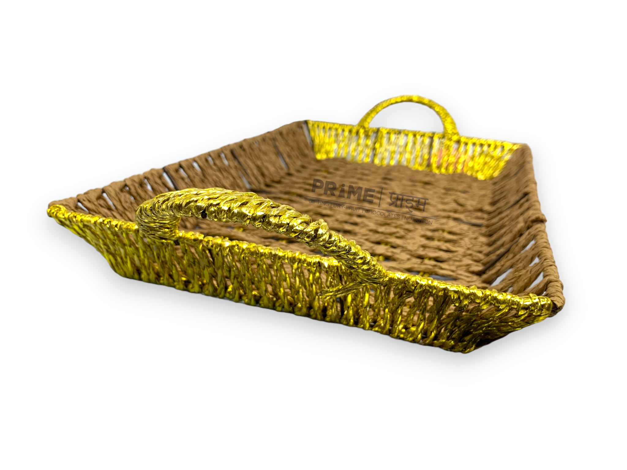 Rectangular Brown and golden Kane Basket with Golden Handles 32x20x5_4