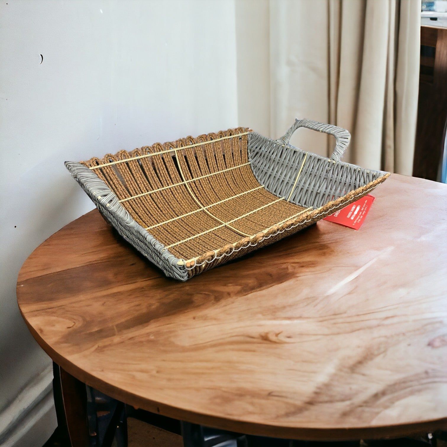 Rectangle Brown and Grey Rattan Basket with Handles 39x24x10_0