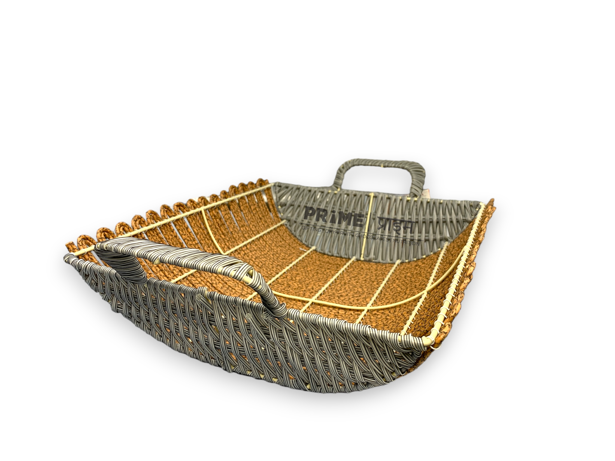 Rectangle Brown and Grey Rattan Basket with Handles 39x24x10_8