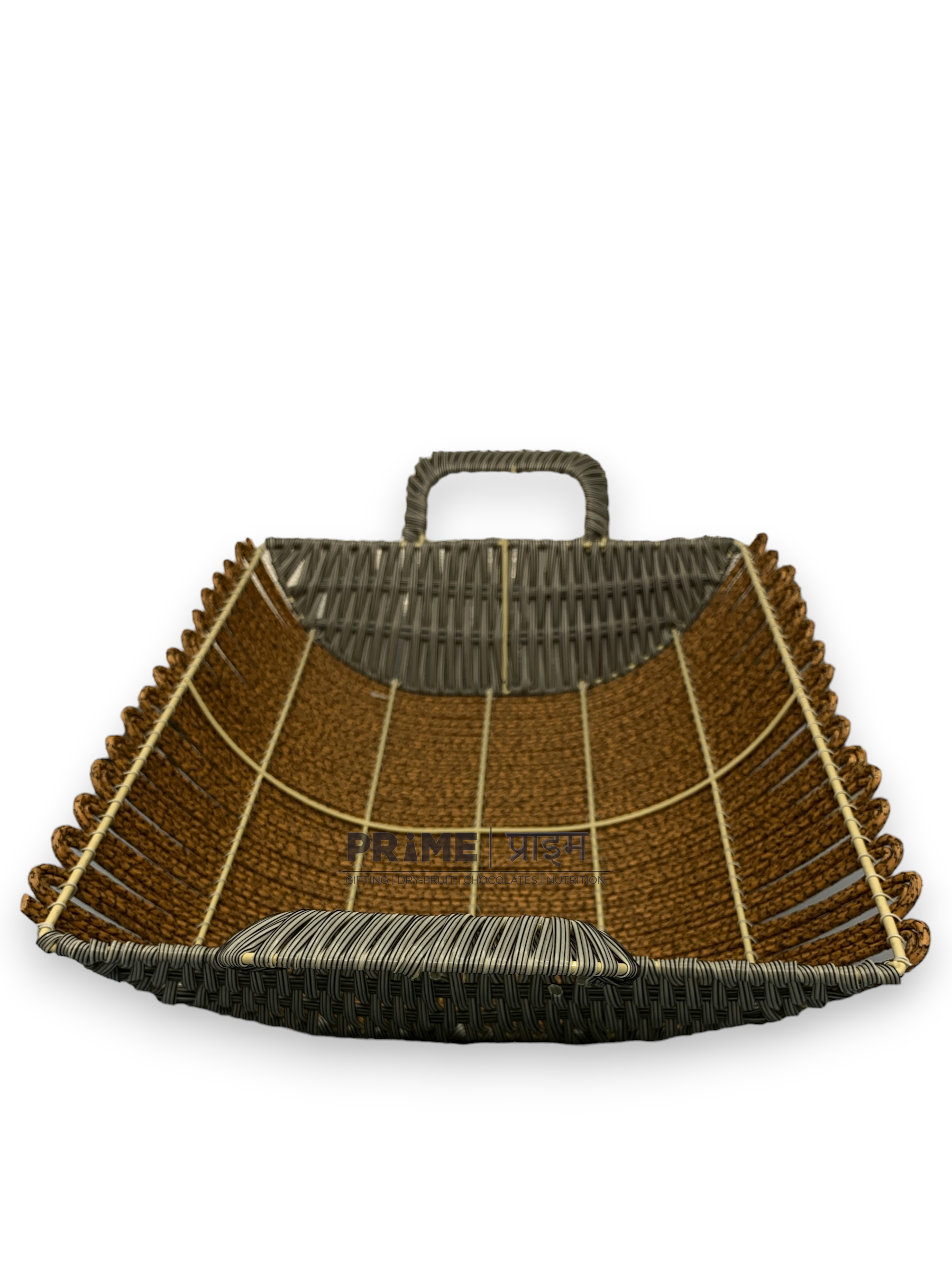 Rectangle Brown and Grey Rattan Basket with Handles 39x24x10_6