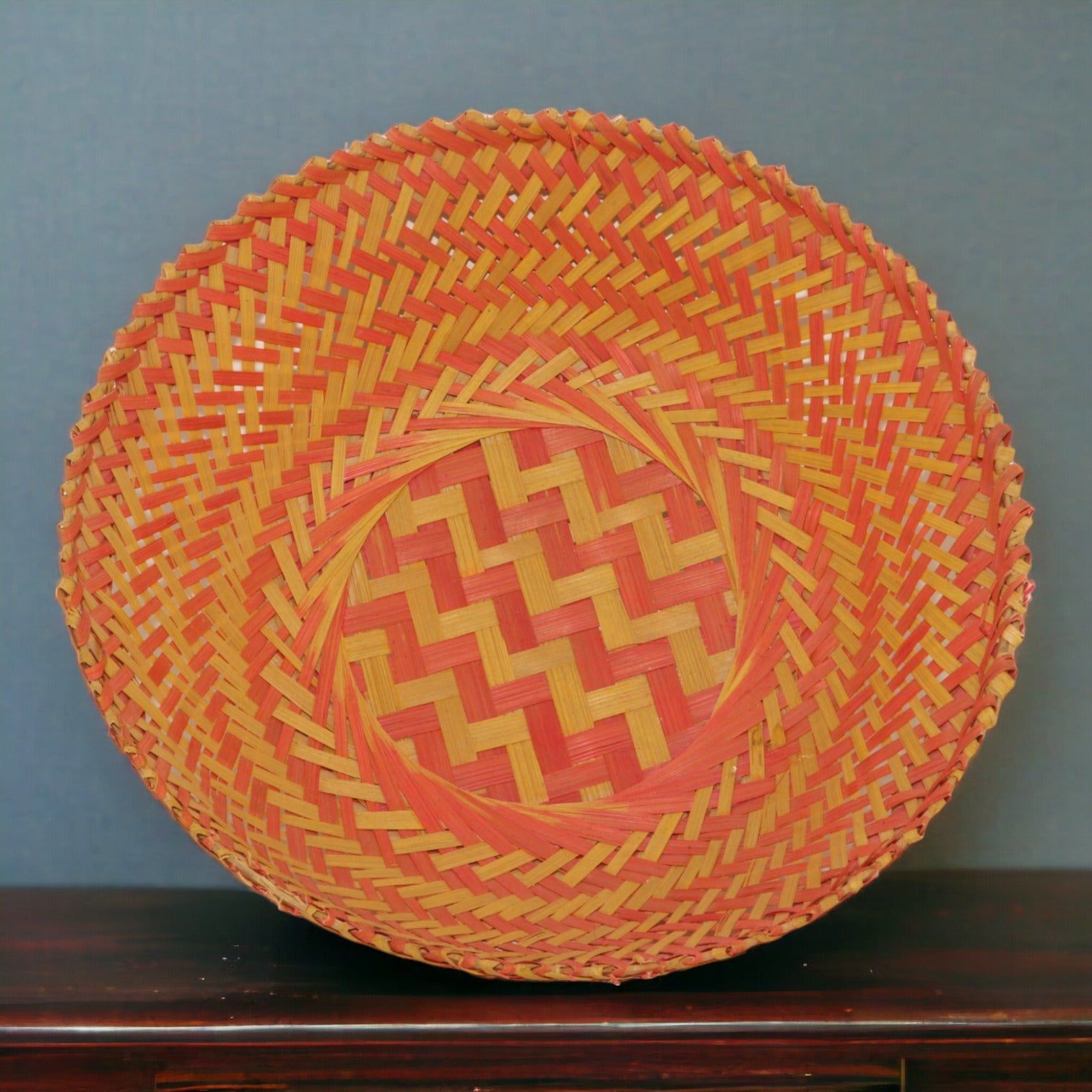 Pink Handcrafted Abstract Bamboo Basket 22 x 22 x 7_0