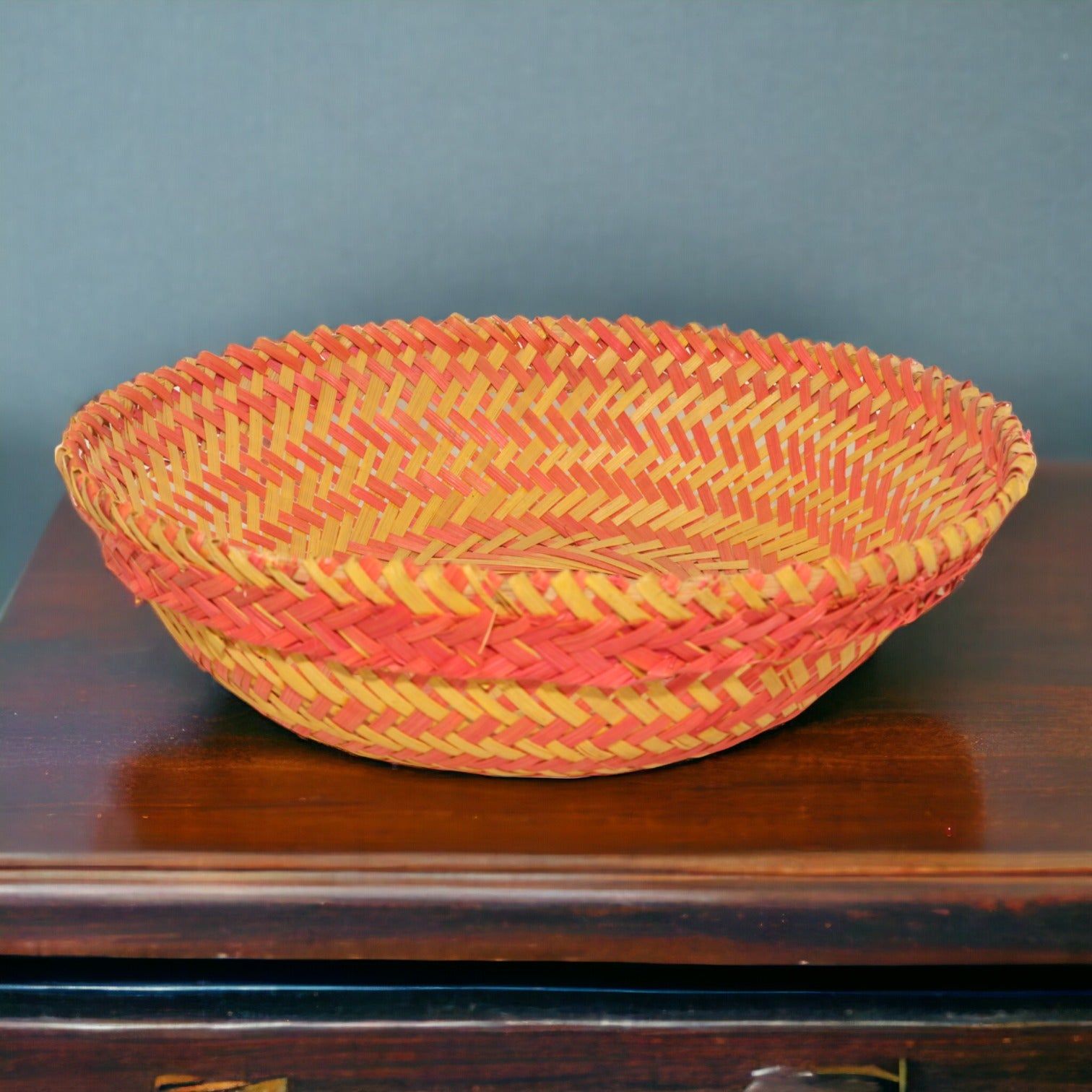 Pink Handcrafted Abstract Bamboo Basket 22 x 22 x 7_1