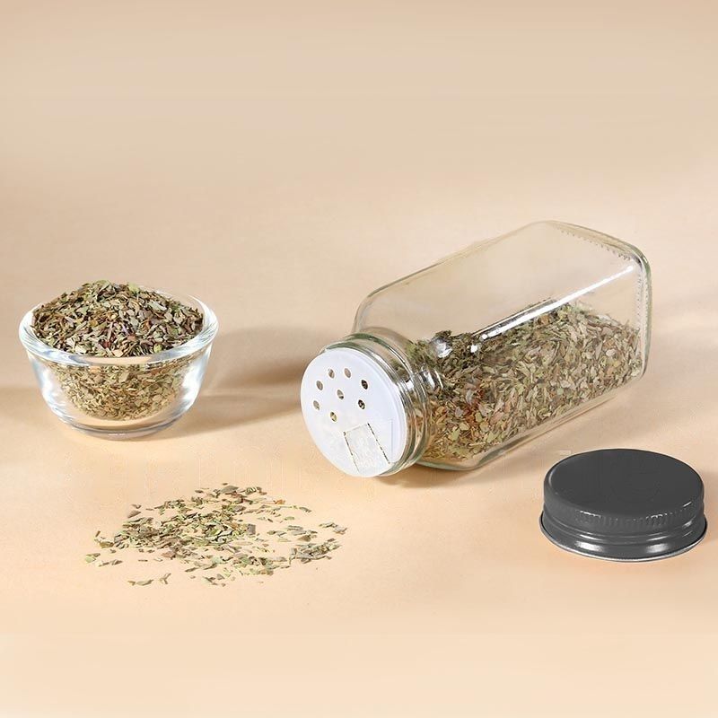 Square Glass Jar Spice Plastic Cap Sprinkles With Wad Black 42mm 160ml_0