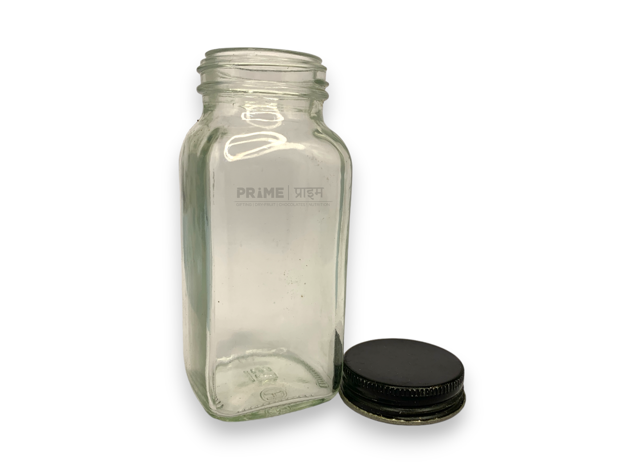 Square Glass Jar Spice Plastic Cap Sprinkles With Wad Black 42mm 160ml_3