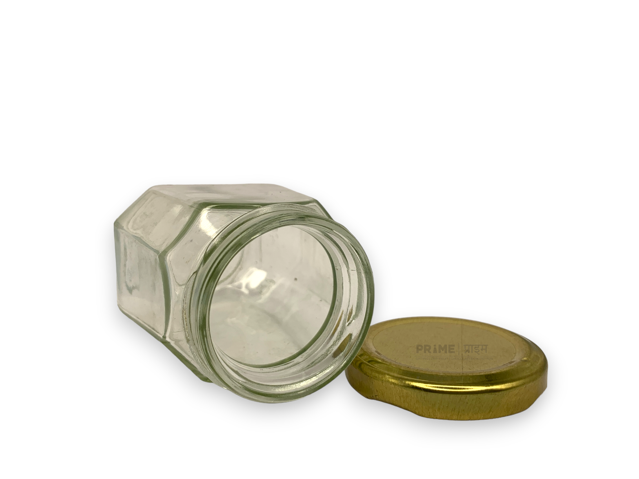 Octagonal Glass Jar with Metal Lug Cap/Golden / 250ml_3