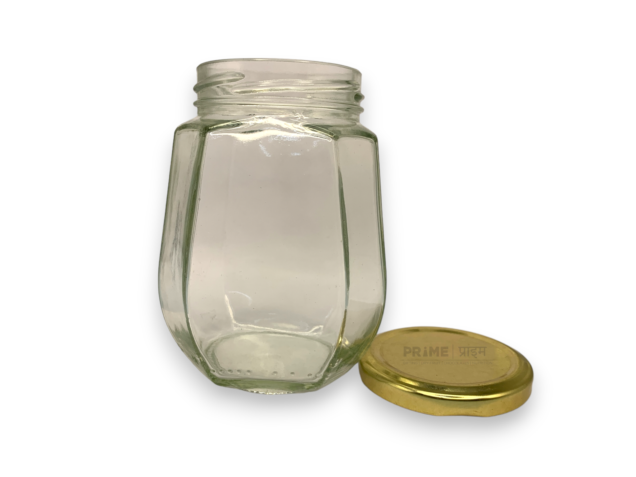 Octagonal Glass Jar with Metal Lug Cap/Golden / 500ml_3