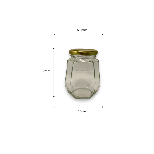 Octagonal Glass Jar with Metal Lug Cap/Golden / 500ml_1