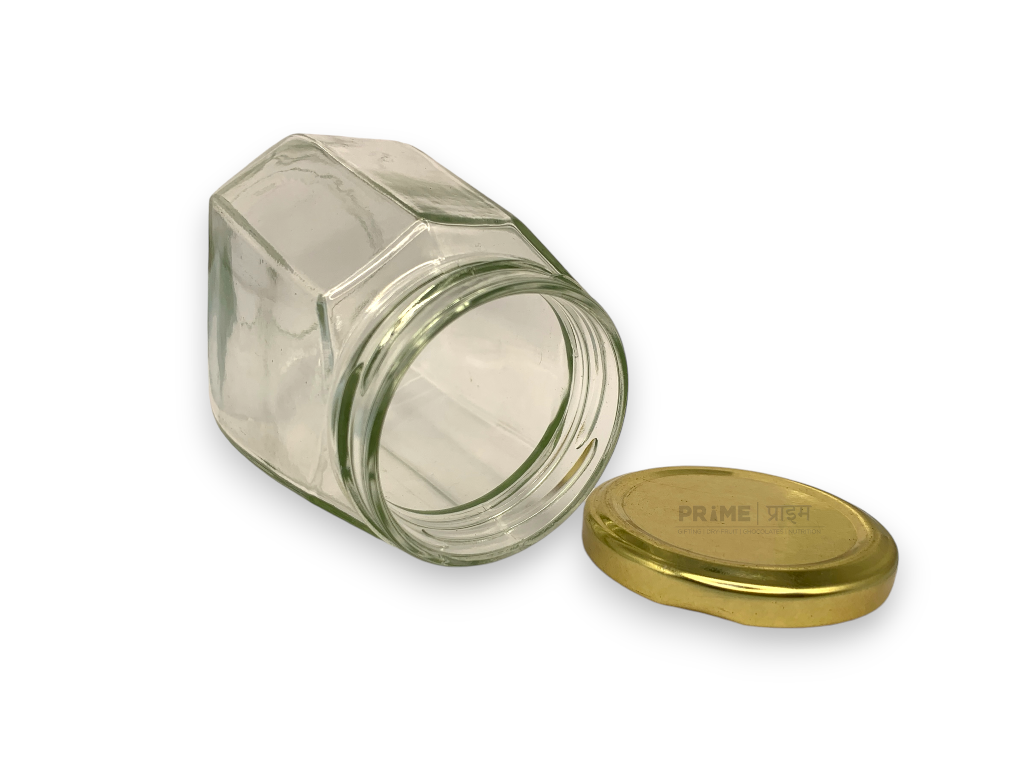 Octagonal Glass Jar with Metal Lug Cap/Golden / 500ml_4