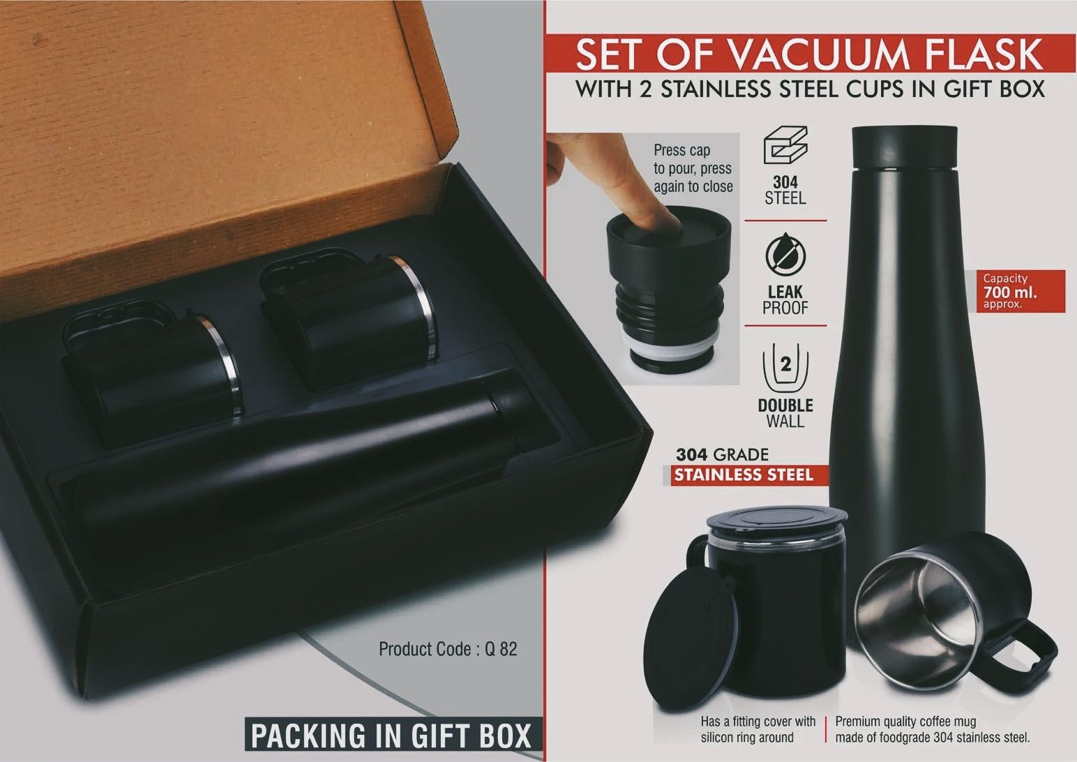 Set of Vacuum Flask with 2 Stainless steel cups in Gift box_0