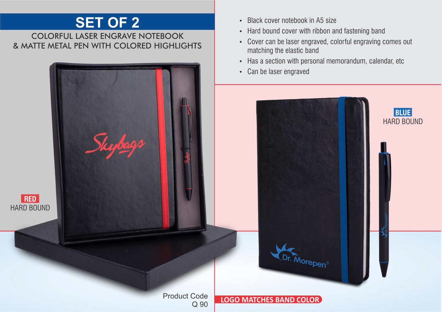 Laser Engrave Color Notebook with Metal Highlight pen Gift set in Premium box Blue_0