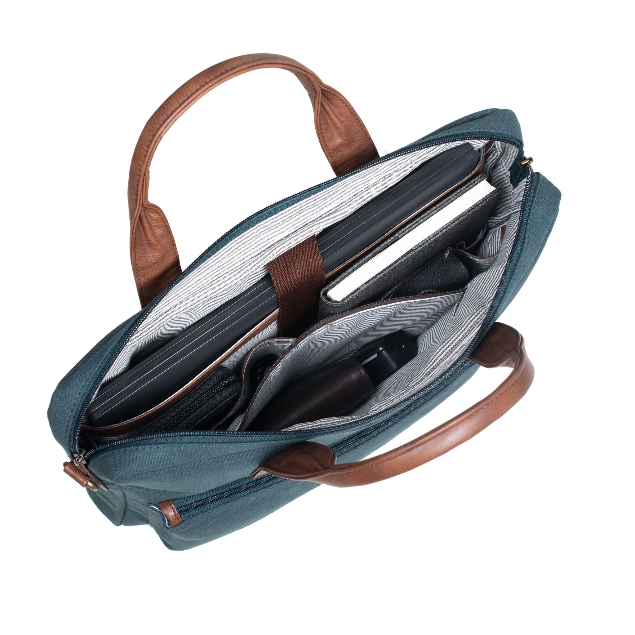 Oblique Rush Laptop Messenger Bag Pertol Bule /Tan_4