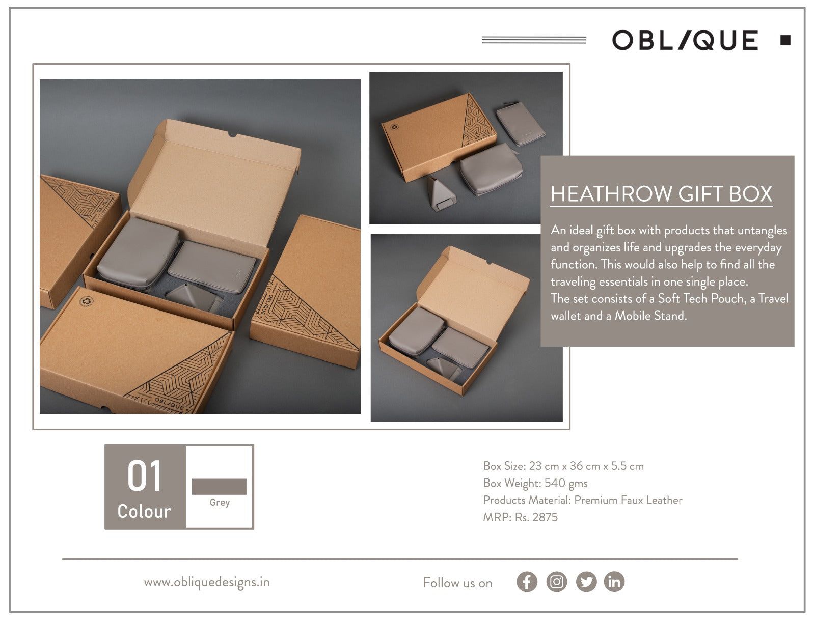 Oblique GiftSet Heathrow Tea Pouch, Passport Holder & Mobile Stand / Grey_5