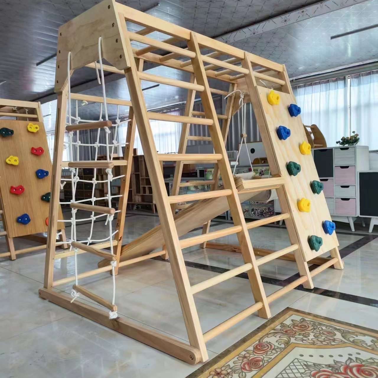 Large Outdoor wooden jungle gym set - Varnished _3