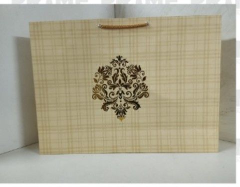 Bag Paper Gold Foil	14X19 in Cream Checks_1