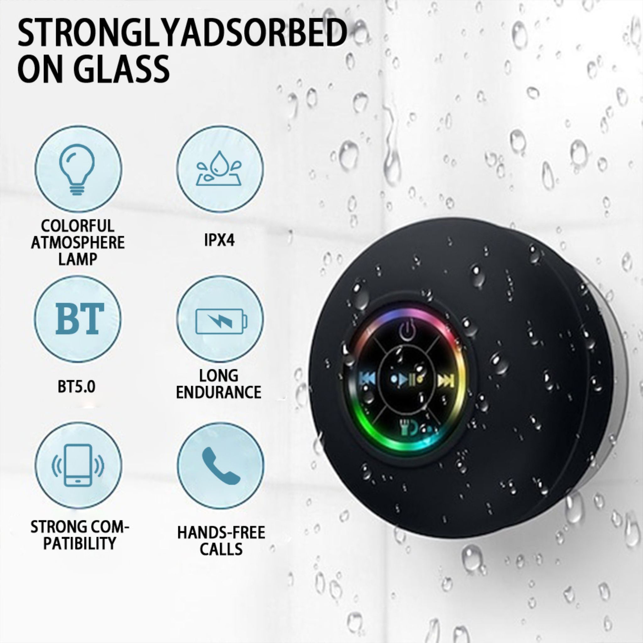 It's Homey AquaSound Portable Wireless Bluetooth Speaker LED IPX4 Waterproof Loudspeaker_2