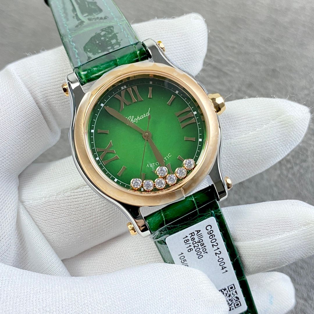 Chopard Happy Sport - Green Dial with Diamonds and Green Leather Strap._2