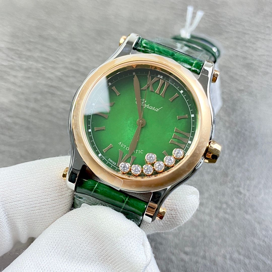 Chopard Happy Sport - Green Dial with Diamonds and Green Leather Strap._3