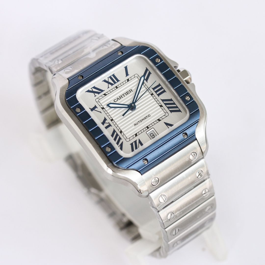 Cartier Santos White Dial with Blue Accents_1