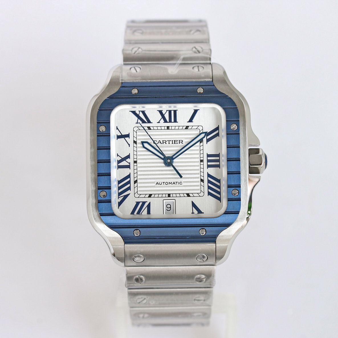 Cartier Santos White Dial with Blue Accents_0