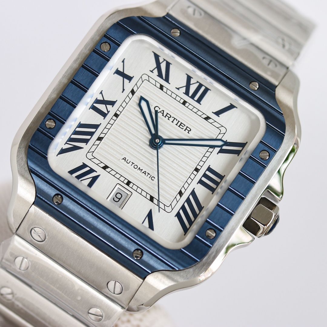 Cartier Santos White Dial with Blue Accents_2