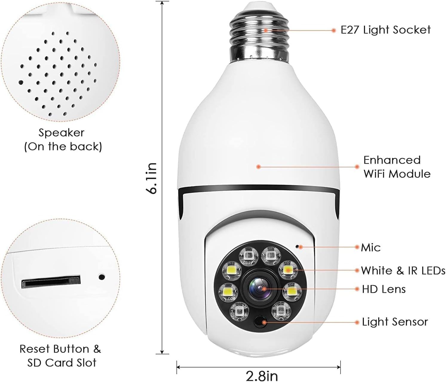 Caméra de sécurité domestique sans fil WiFi 360° + Carte Mémoire 32Go_3