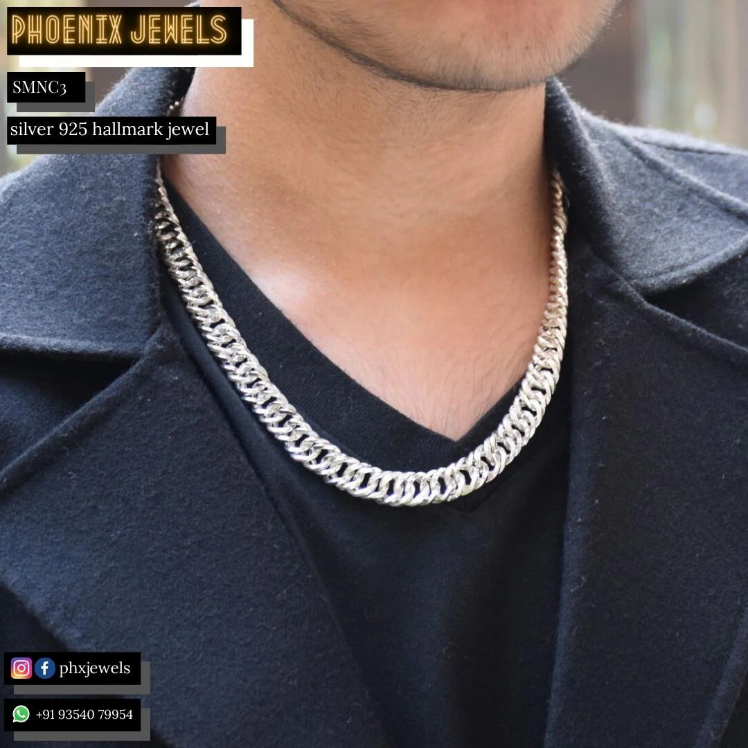 Silver double curb neck chain for men_0