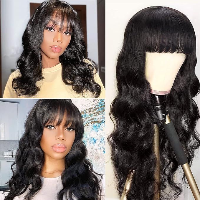 16" Glueless Bodywave With Bang Wig_0