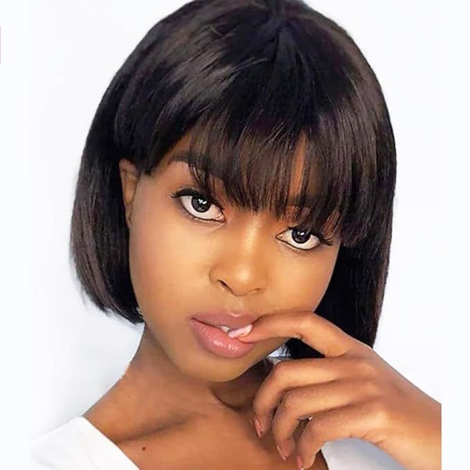 8" Yaki Straight Bob Wig With Bang_0