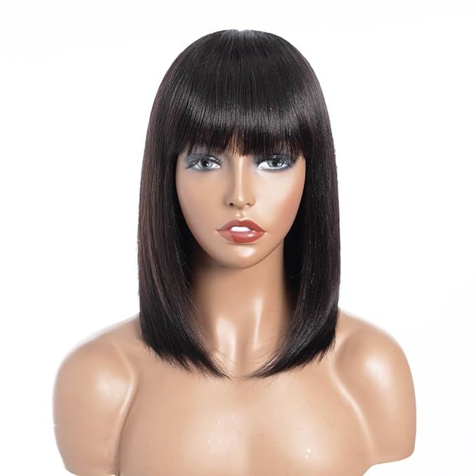 12" Yaki Straight Bob Wig With Bang_0