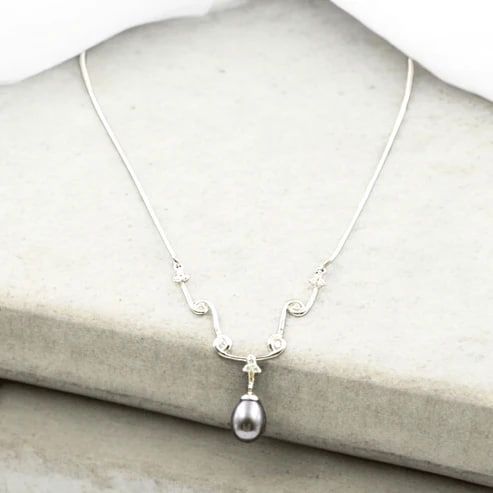 925 Silver Black Pearl Necklace for Women_0