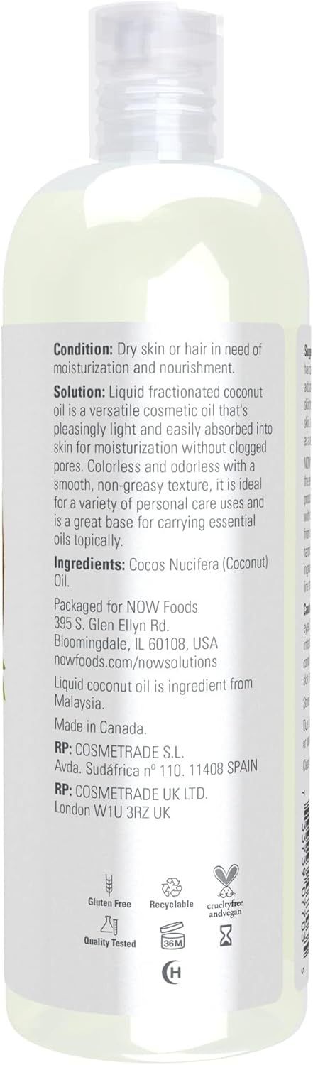 NOW Liquid Coconut Oil, Light and Nourishing, Promotes Healthy-Looking Skin and Hair_1