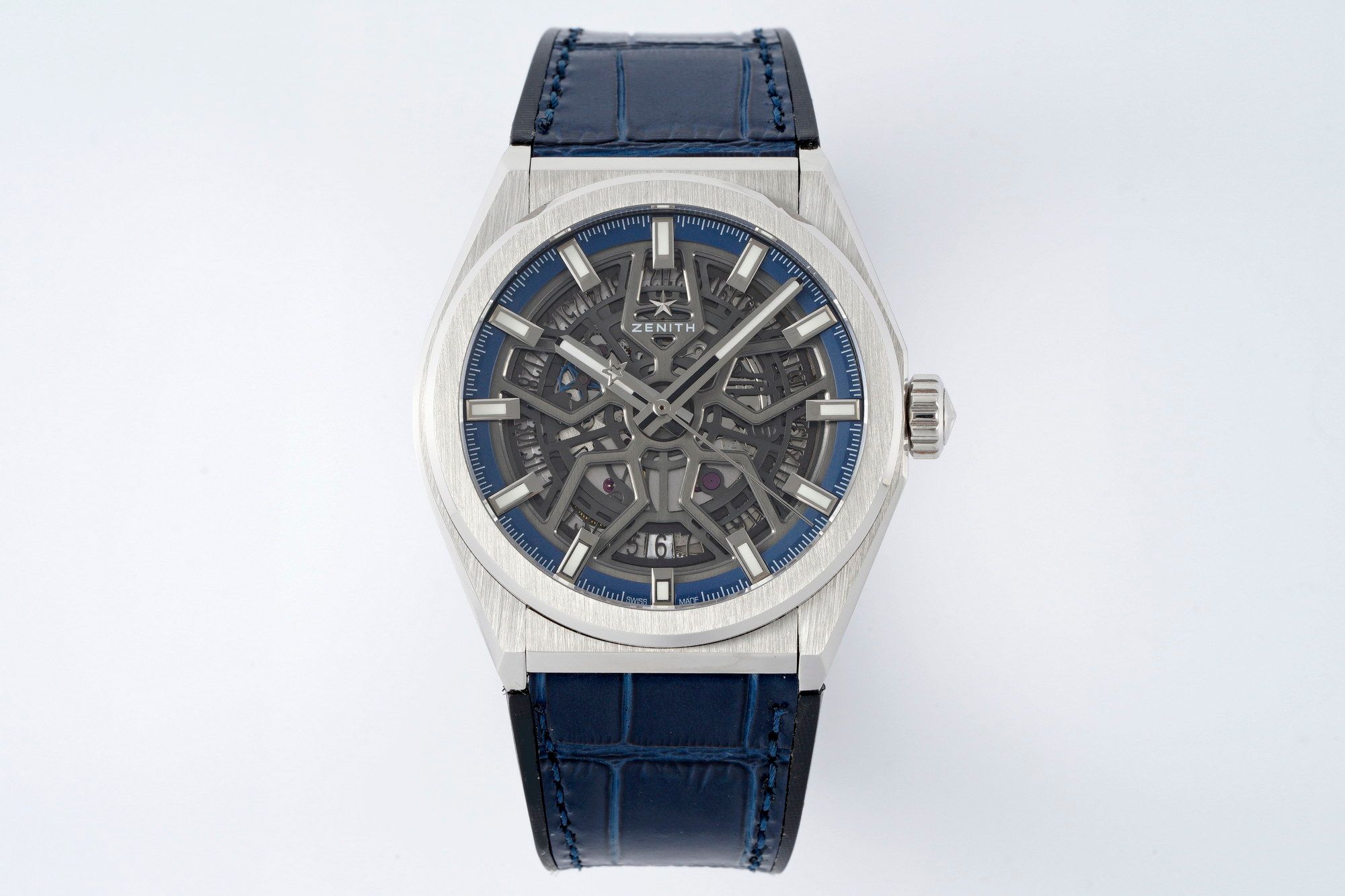 Zenith Defy Skeleton Silver with Blue leather strap _0