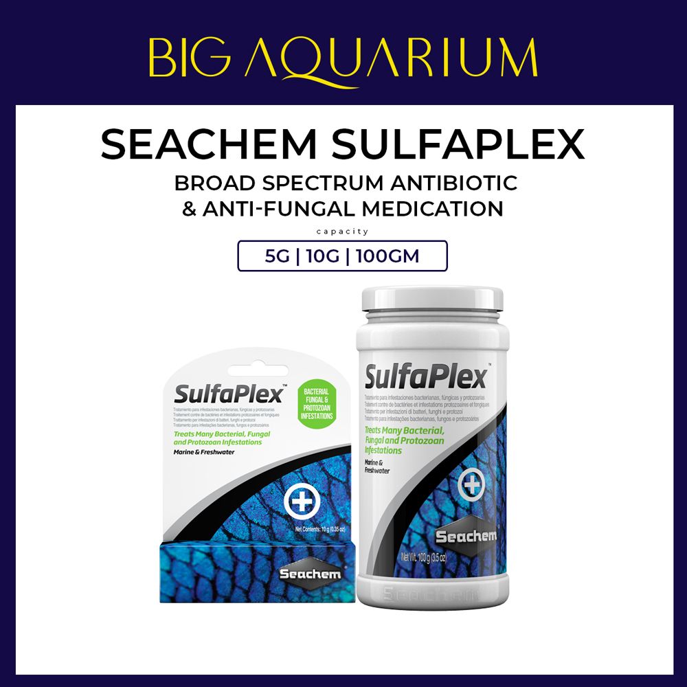 Seachem Sulfaplex - To Treat Fish Fin Rot, Hemorrhagic Septicemia, Fur Coat Synrome, Mouth Rot, Fungus ( 10G / 0.35oz )_0