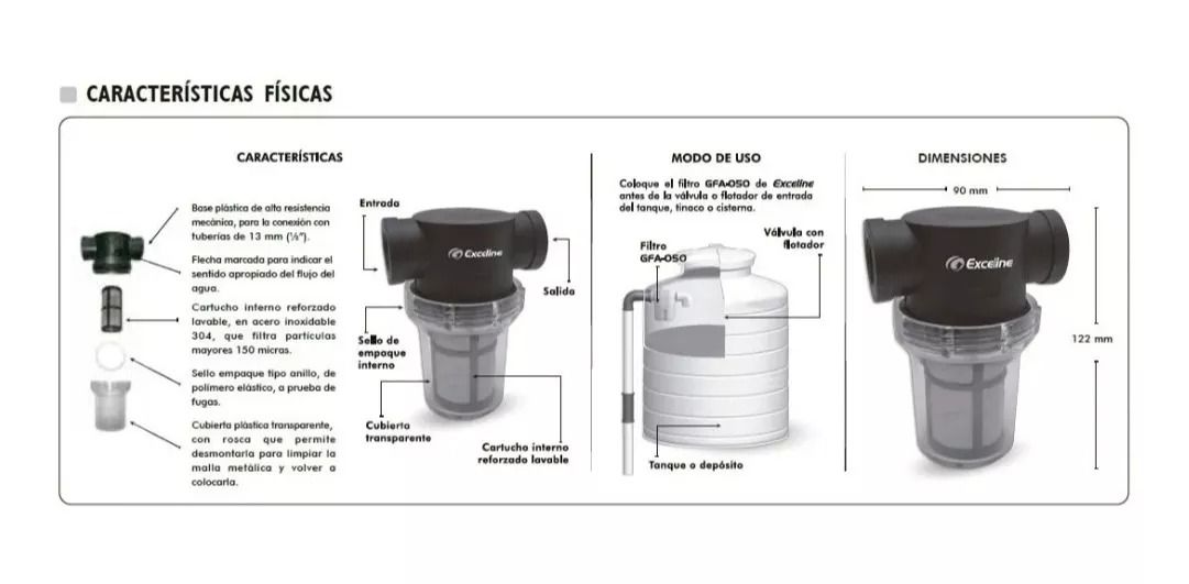 Filtro De Agua 1/2'' De Cartucho Lavable Inoxidable Exceline_1